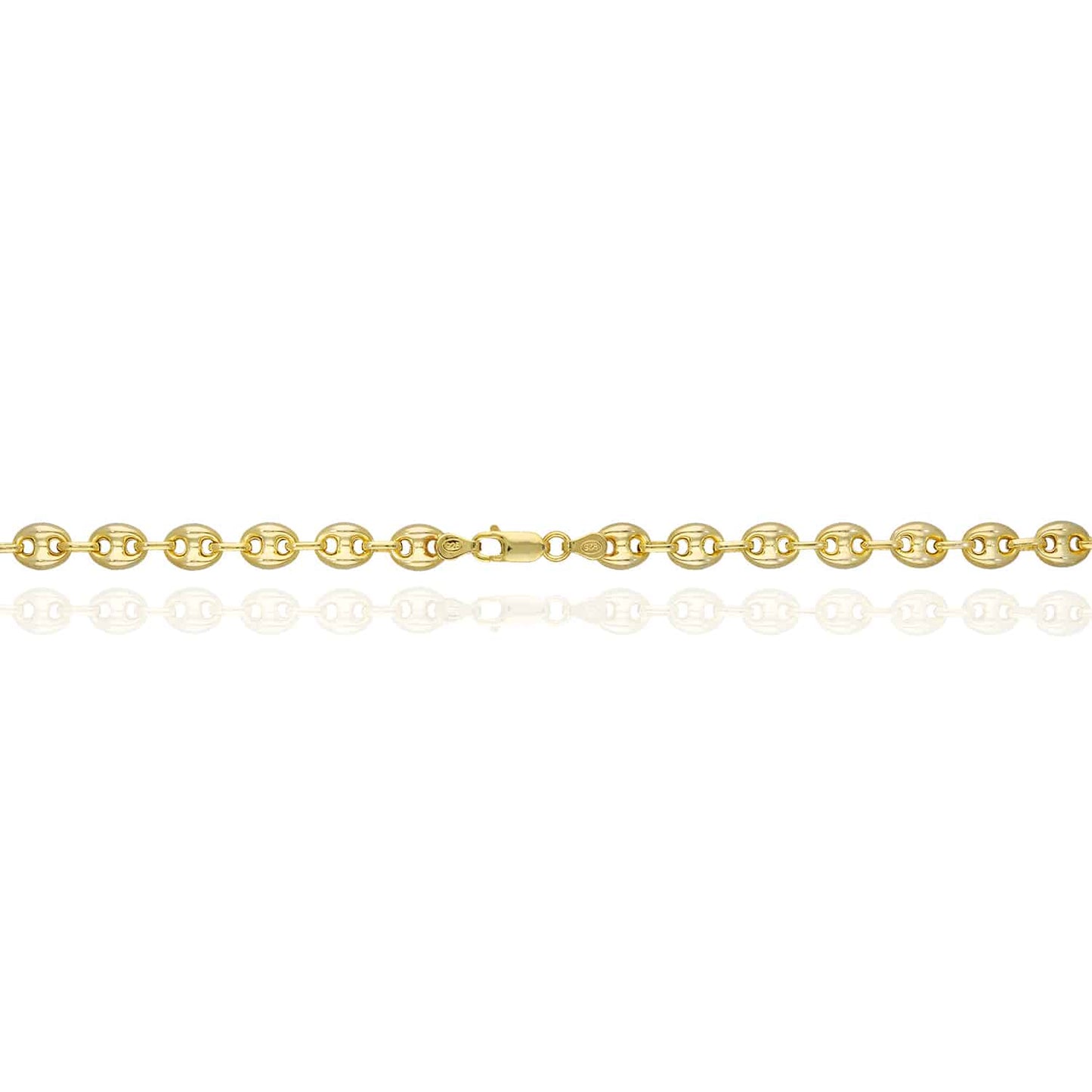 18K Yellow Gold Over Silver 8mm Puffed Anchor Mariner Chain Necklace 16"-24"