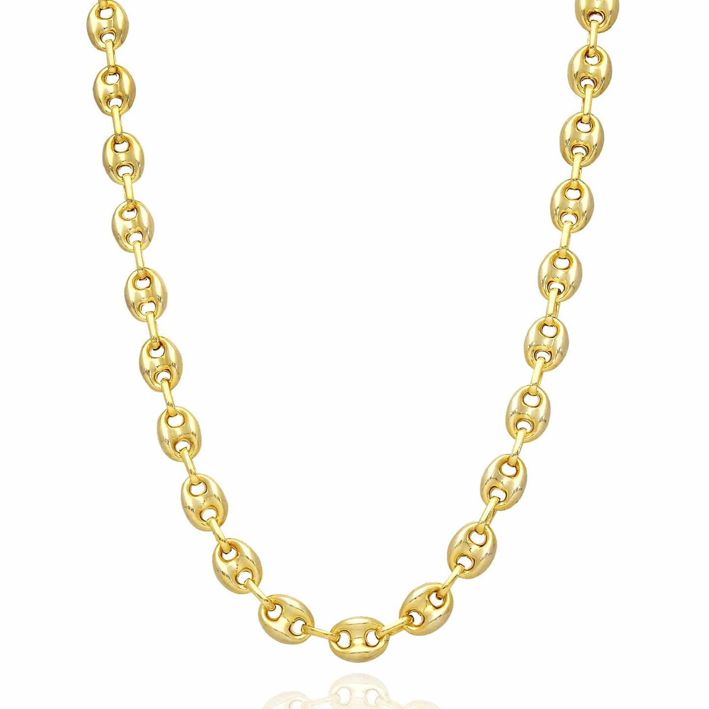 18K Yellow Gold Over Silver 8mm Puffed Anchor Mariner Chain Necklace 16"-24"