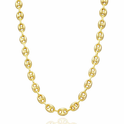 18K Yellow Gold Over Silver 8mm Puffed Anchor Mariner Chain Necklace 16"-24"