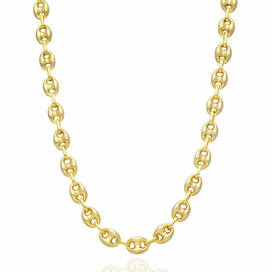 18K Yellow Gold Over Silver 8mm Puffed Anchor Mariner Chain Necklace 16"-24"