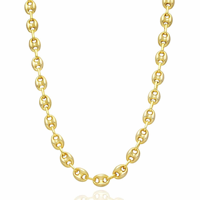 18K Yellow Gold Over Silver 8mm Puffed Anchor Mariner Chain (Solid Links) 16" - 24" - WJD Exclusives