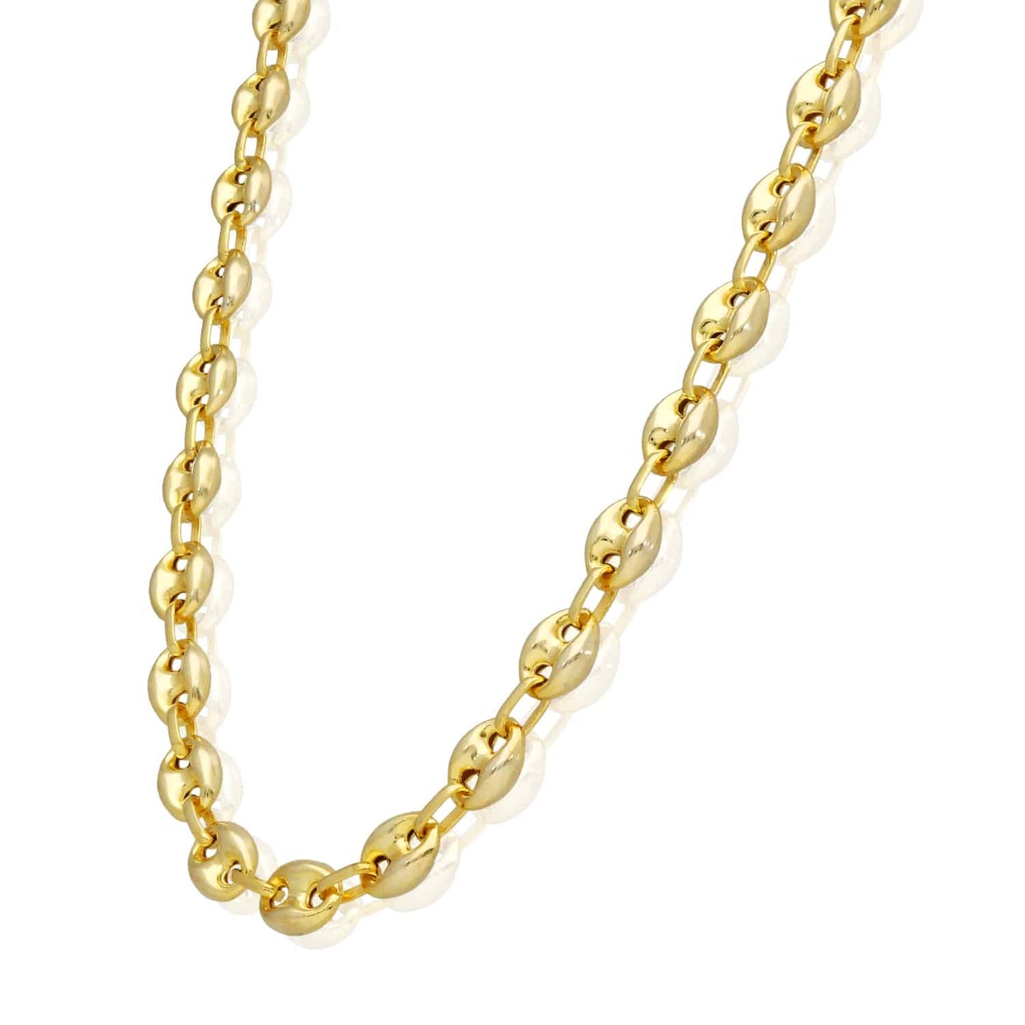 18K Yellow Gold Over Silver 8mm Puffed Anchor Mariner Chain Necklace 16"-24"