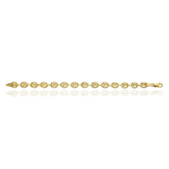 18K Yellow Gold Over Silver 8mm Puffed Anchor Mariner Bracelet (Solid Links) 7.5" - 9.5" - WJD Exclusives