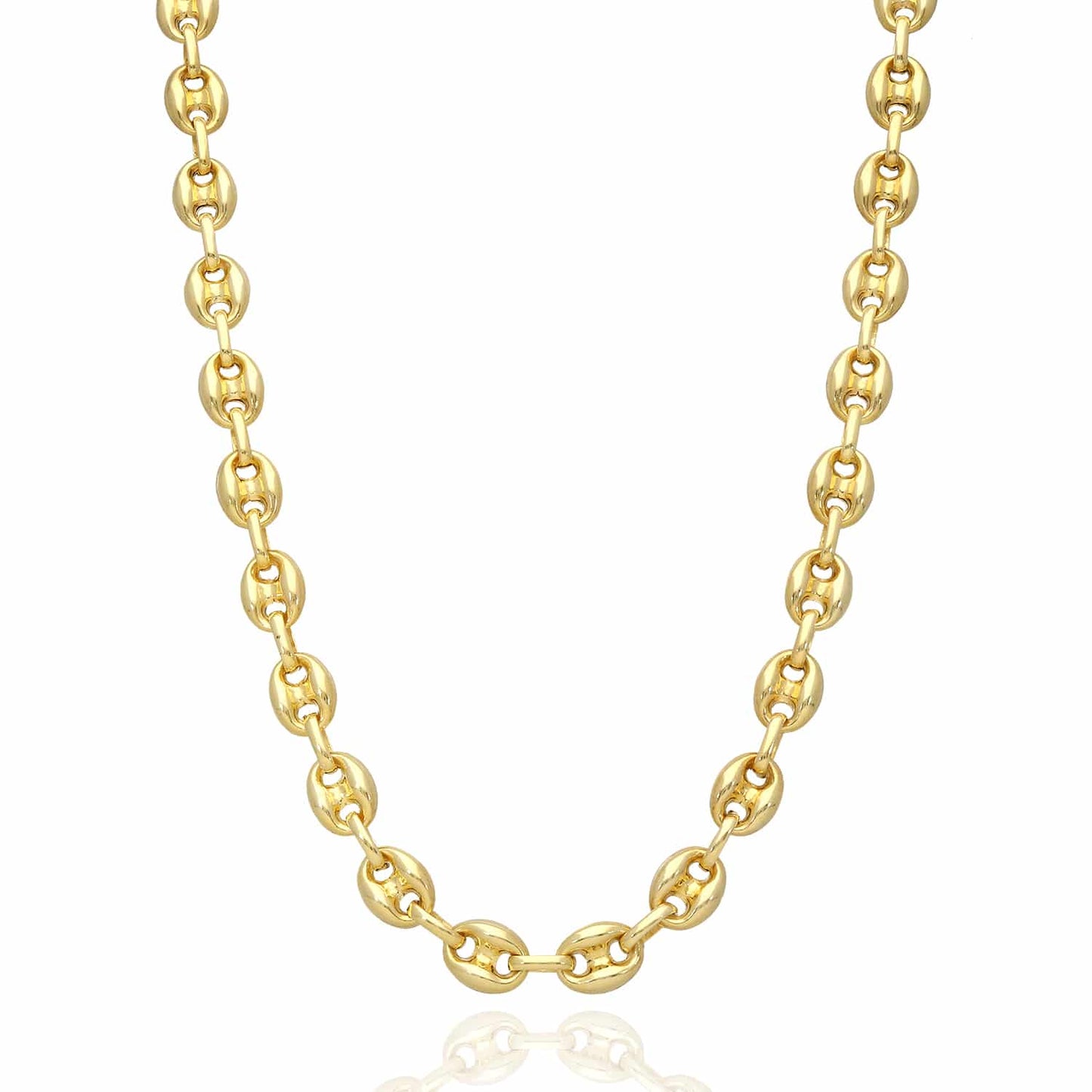 18K Yellow Gold Over Silver 9mm Puffed Anchor Mariner Chain Necklace 16"-24"