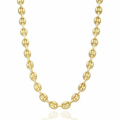 18K Yellow Gold Over Silver 9mm Puffed Anchor Mariner Chain (Solid Links) 16" - 24" - WJD Exclusives