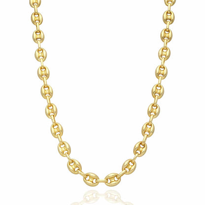 18K Yellow Gold Over Silver 9mm Puffed Anchor Mariner Chain Necklace 16"-24"