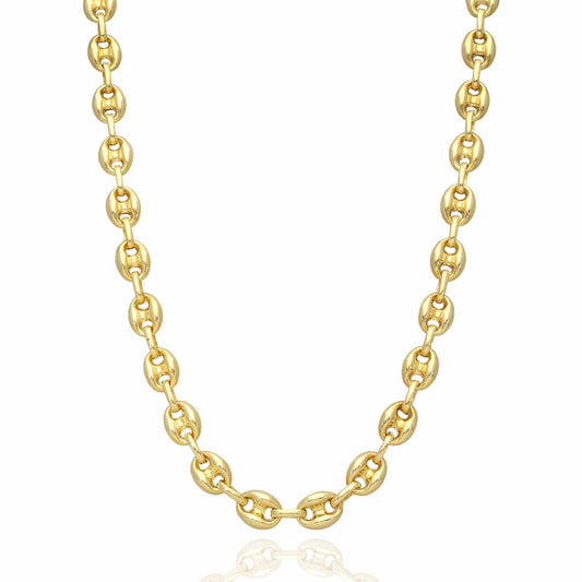 18K Yellow Gold Over Silver 9mm Puffed Anchor Mariner Chain Necklace 16"-24"