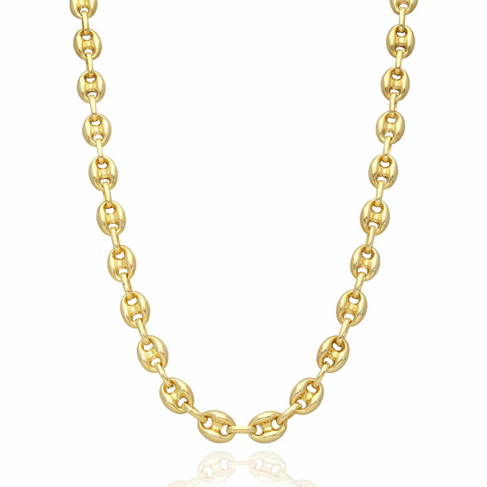 18K Yellow Gold Over Silver 9mm Puffed Anchor Mariner Chain (Solid Links) 16" - 24" - WJD Exclusives