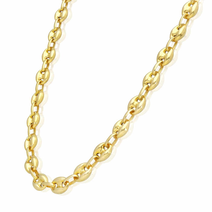 18K Yellow Gold Over Silver 9mm Puffed Anchor Mariner Chain (Solid Links) 16" - 24" - WJD Exclusives