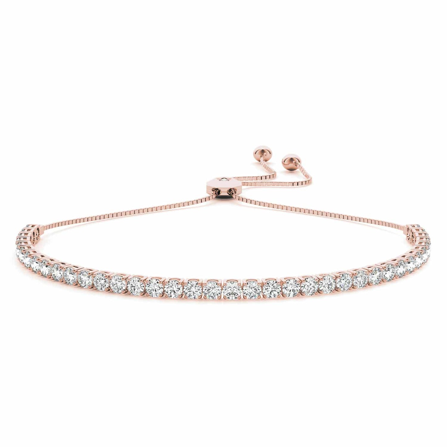 3.75CTW Real Diamond In-Line 14K Gold Bolo Tennis Bracelet 5"-9.25" Adjust.