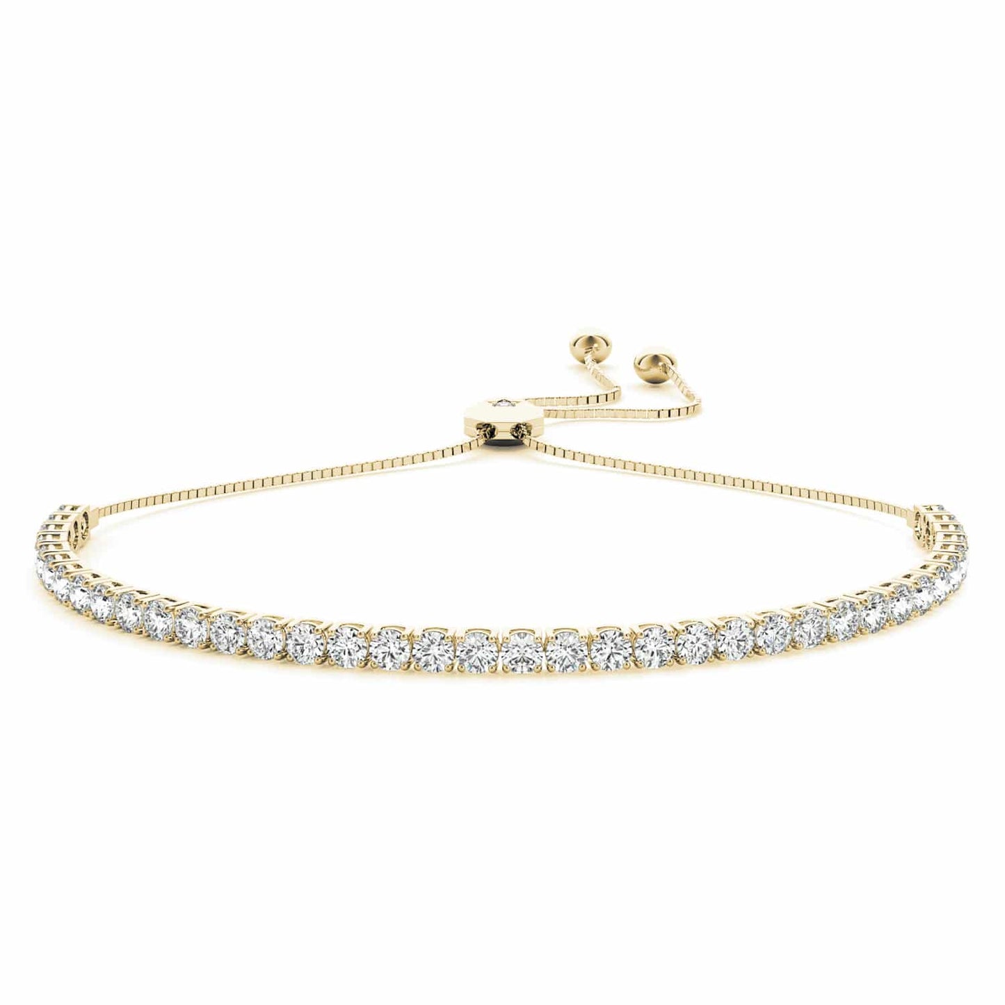 3.75CTW Real Diamond In-Line 14K Gold Bolo Tennis Bracelet 5"-9.25" Adjust.
