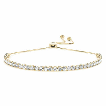 3.75CTW Real Diamond In-Line 14K Gold Bolo Tennis Bracelet 5"-9.25" Adjust.