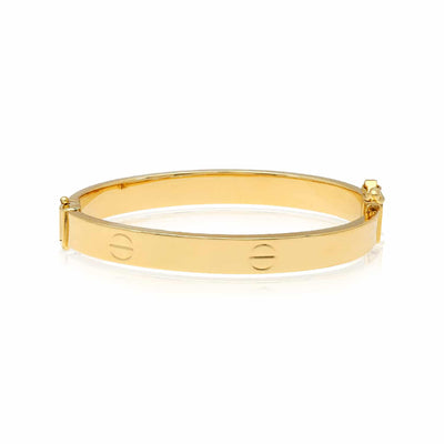 14K Yellow Gold 6mm Screw Pattern Bangle Bracelet (Hollow) 5.25" - WJD Exclusives