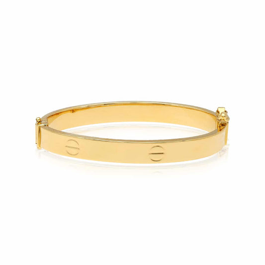 14K Gold Hollow 6mm Screw Pattern Bangle Bracelet 5.25"