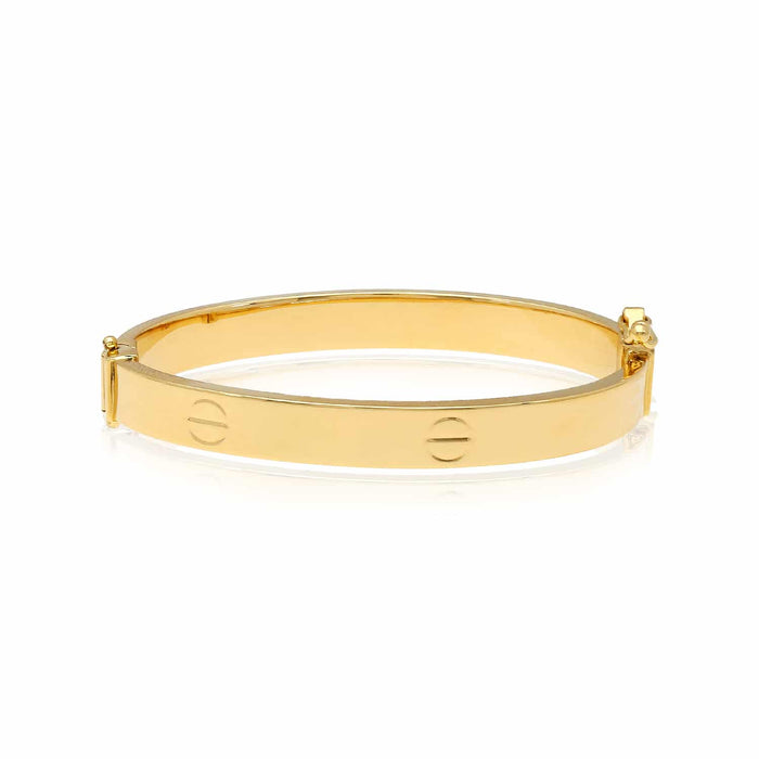 14K Yellow Gold 6mm Screw Pattern Bangle Bracelet (Hollow) 5.25" - WJD Exclusives