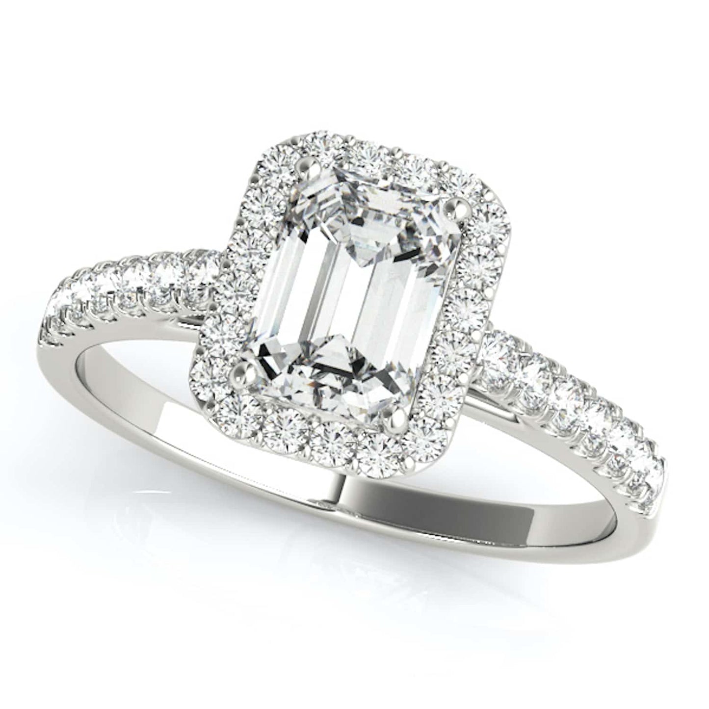 1.80CTW Lab-Grown Diamond Emerald-Cut 14K Gold White Halo Engagement Ring