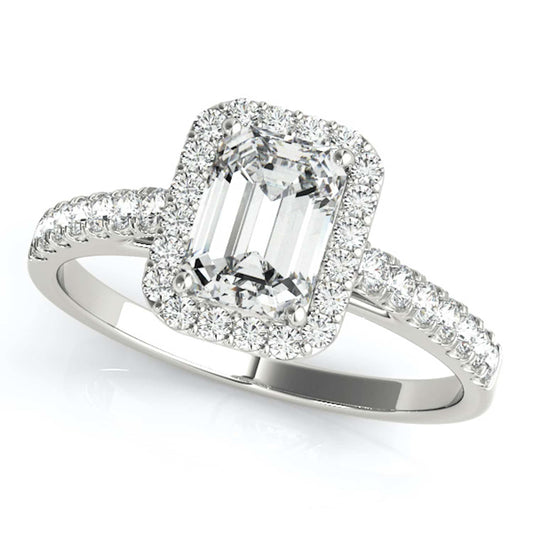 1.80CTW Lab-Grown Diamond Emerald-Cut 14K Gold White Halo Engagement Ring