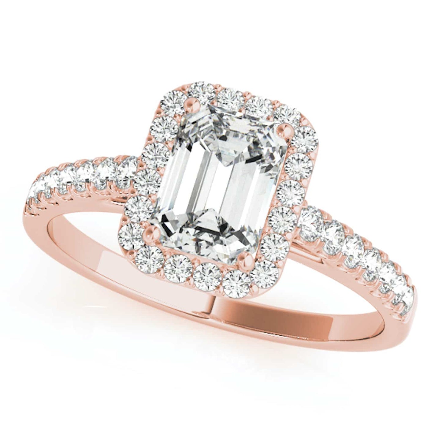 1.80CTW Lab-Grown Diamond Emerald-Cut 14K Gold Rose Halo Engagement Ring
