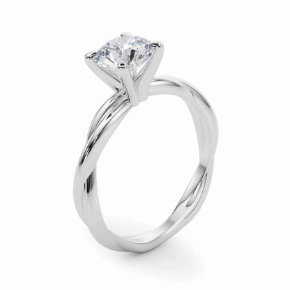 2CT Lab-Grown Diamond 18K Gold White Twisted Shank Solitaire Engagement Ring