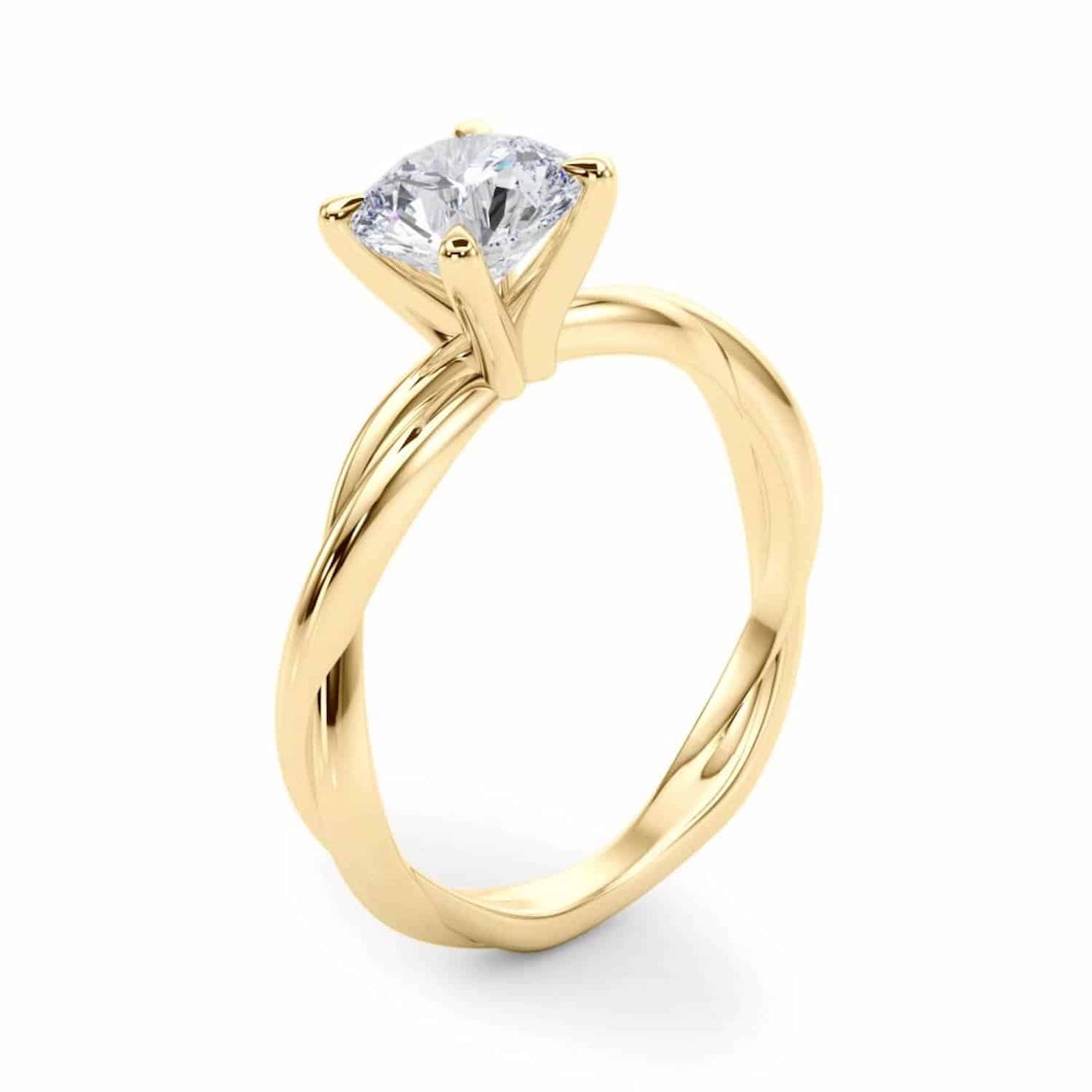 2CT Lab-Grown Diamond 18K Gold Yellow Twisted Shank Solitaire Engagement Ring