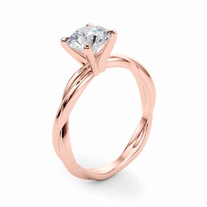 1CT Lab-Grown Diamond 18K Gold Rose Twisted Shank Solitaire Engagement Ring
