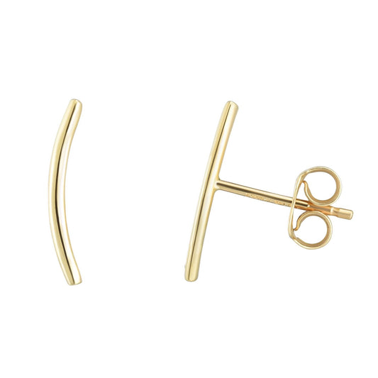 14K Gold Yellow White Modern Curved Line Ear Climber Stud Earrings