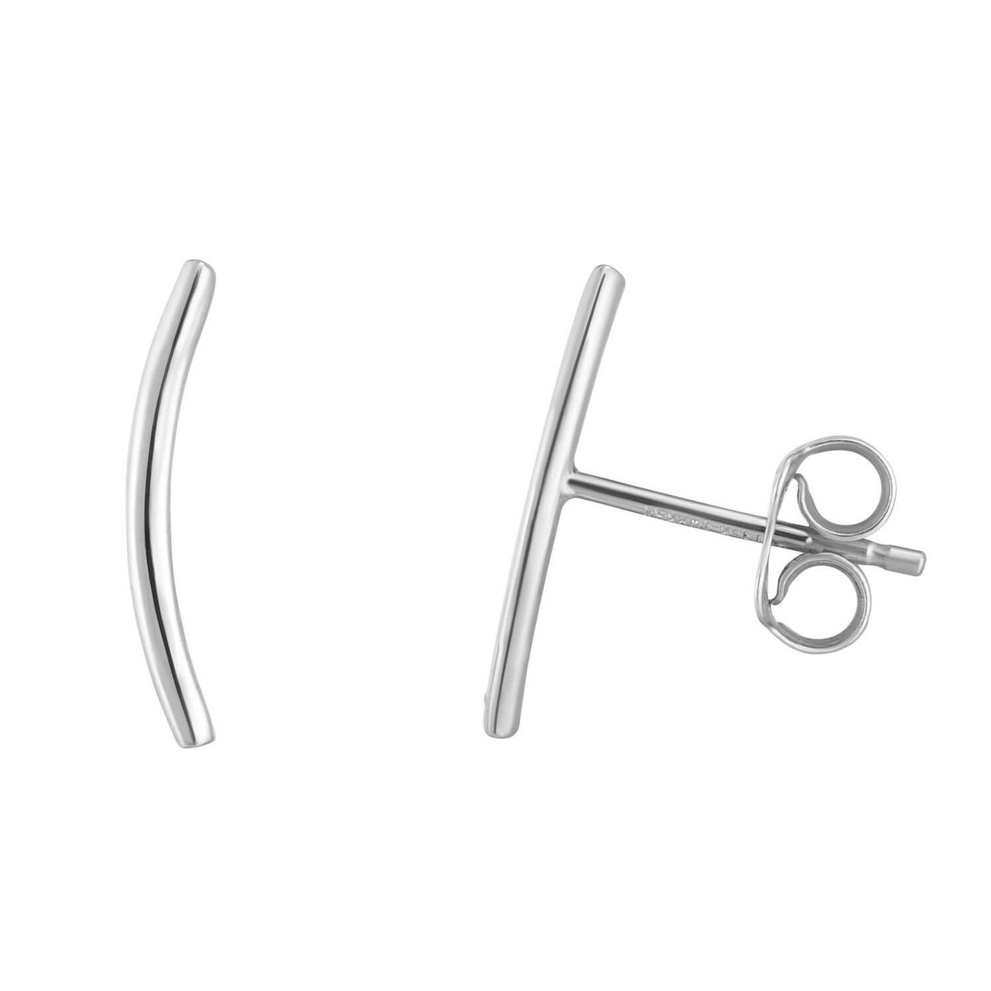 14K Gold Yellow White Modern Curved Line Ear Climber Stud Earrings