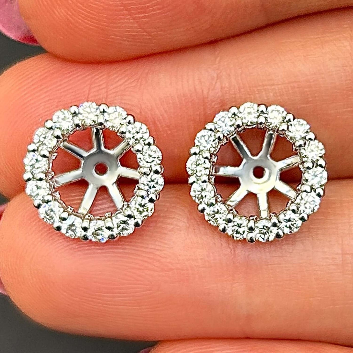 0.75-2CTW Real Diamond 14K White Gold Jackets for Stud Earrings
