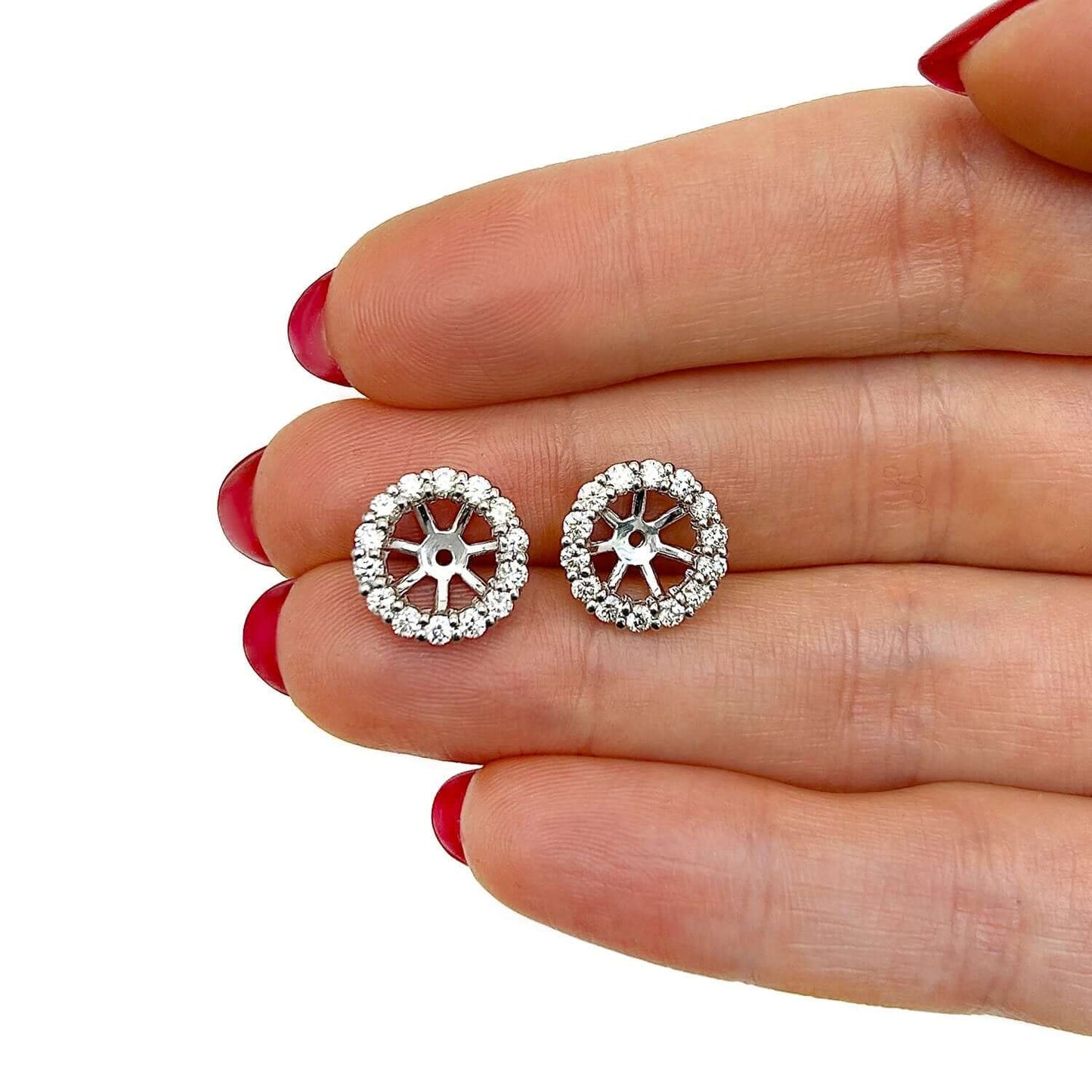 0.75-2CTW Real Diamond 14K White Gold Jackets for Stud Earrings