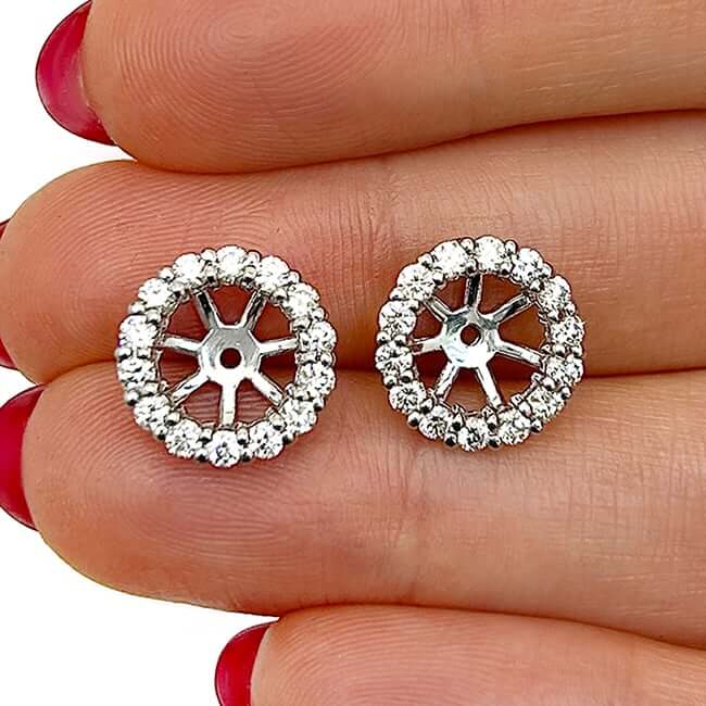 0.75-2CTW Real Diamond 14K White Gold Jackets for Stud Earrings