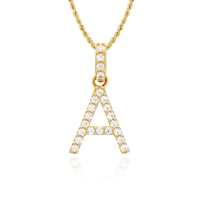 0.2CTW CZ 14K Gold Initial Letter Pendant 0.55" - WJD Exclusives