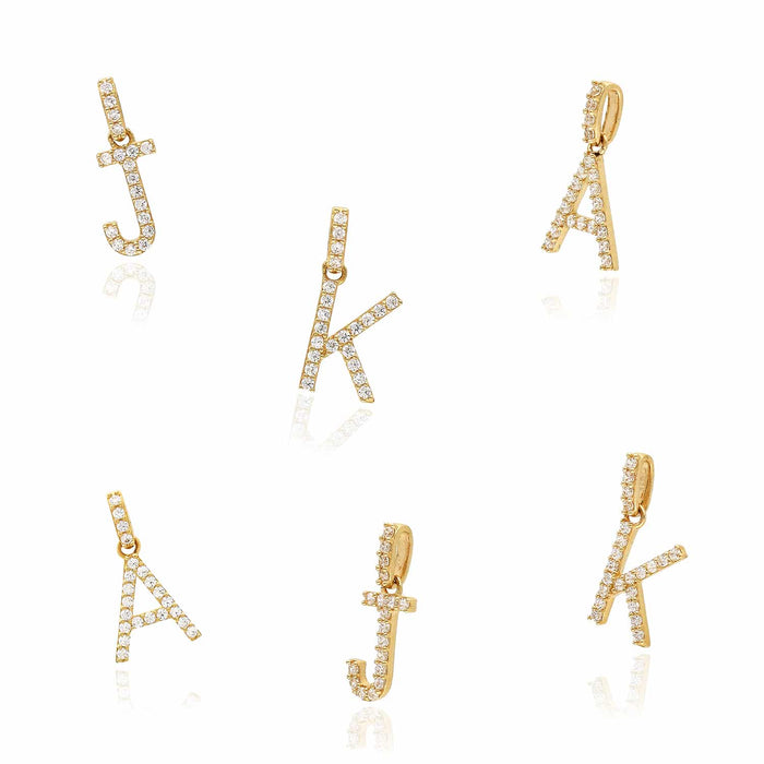 0.2CTW CZ 14K Gold Initial Letter Pendant 0.55" - WJD Exclusives