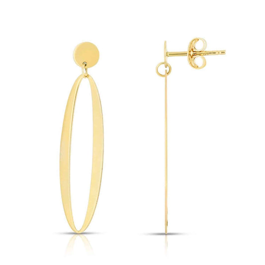 14K Gold Single Flat Oval Fancy Drop Push Back Earrings 34mm