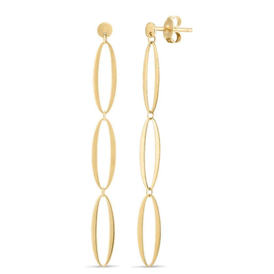 14K Gold Triple Oval Fancy Drop Down Push Back Earrings 51mm - WJD Exclusives
