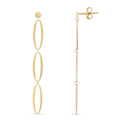 14K Gold Triple Oval Fancy Drop Down Push Back Earrings 51mm