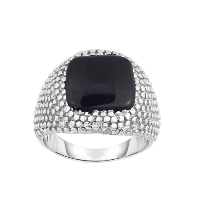 925 Sterling Silver Black Onyx Dotted Pattern Men's Signet Ring - WJD Exclusives