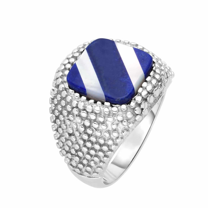 Men's 925 Sterling Silver Lapis Mother of Pearl Signet Ring - WJD Exclusives