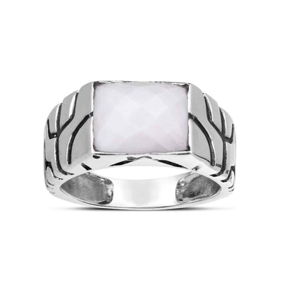 925 Sterling Silver Faceted White Agate Nugget Signet Ring - WJD Exclusives