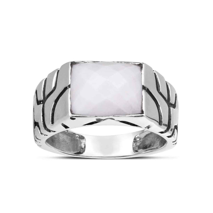 925 Sterling Silver Faceted White Agate Nugget Signet Ring - WJD Exclusives