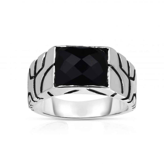 925 Sterling Silver Faceted Black Onyx Nugget Signet Ring