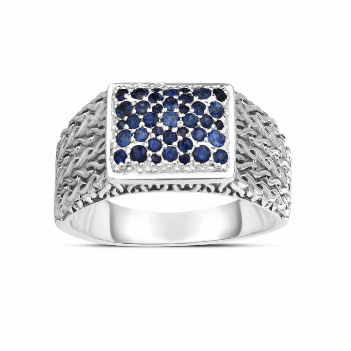925 Sterling Silver Real Blue Sapphire Woven Signet Ring - WJD Exclusives