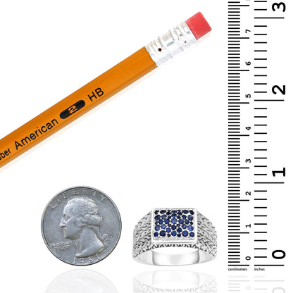 925 Sterling Silver Real Blue Sapphire Woven Signet Ring