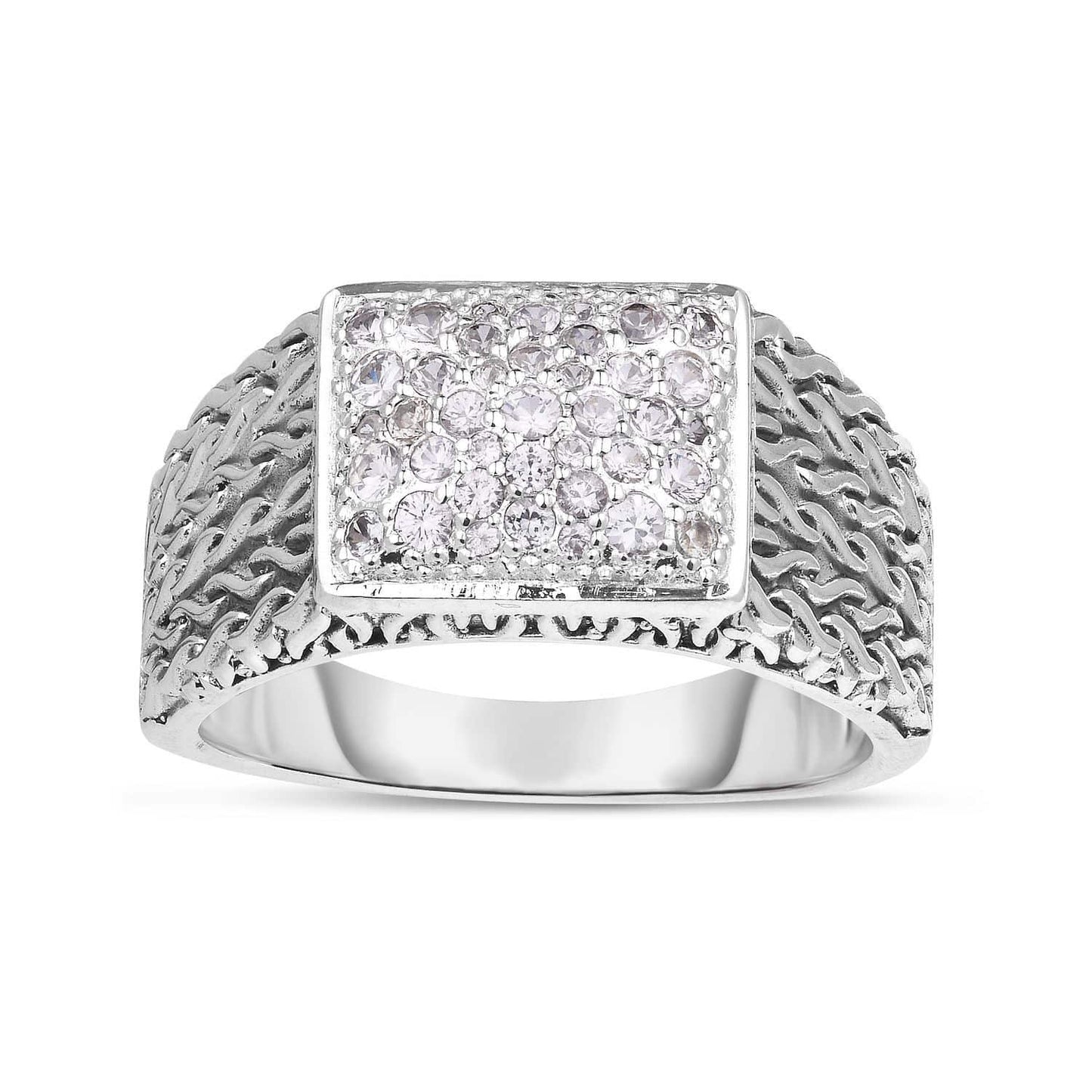 925 Sterling Silver White Real Sapphires Woven Ring