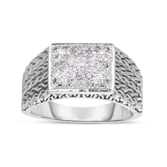 925 Sterling Silver White Real Sapphires Woven Ring