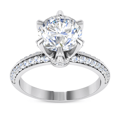 1.50CTW Real Diamond Pave 18K Gold White Diamond-Prong Engagement Ring