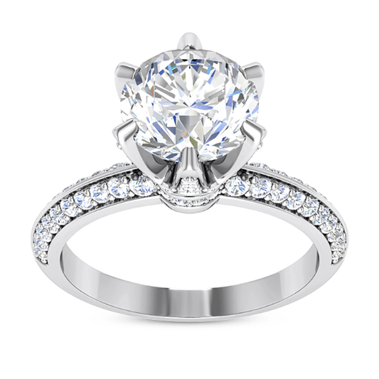 1.50CTW Real Diamond Pave 18K Gold White Diamond-Prong Engagement Ring