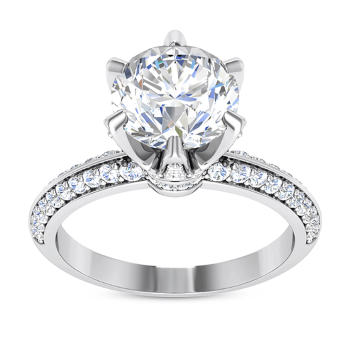 1.50CTW Natural Diamond Pave 18K Gold White Diamond - Prong Engagement Ring - WJD Exclusives