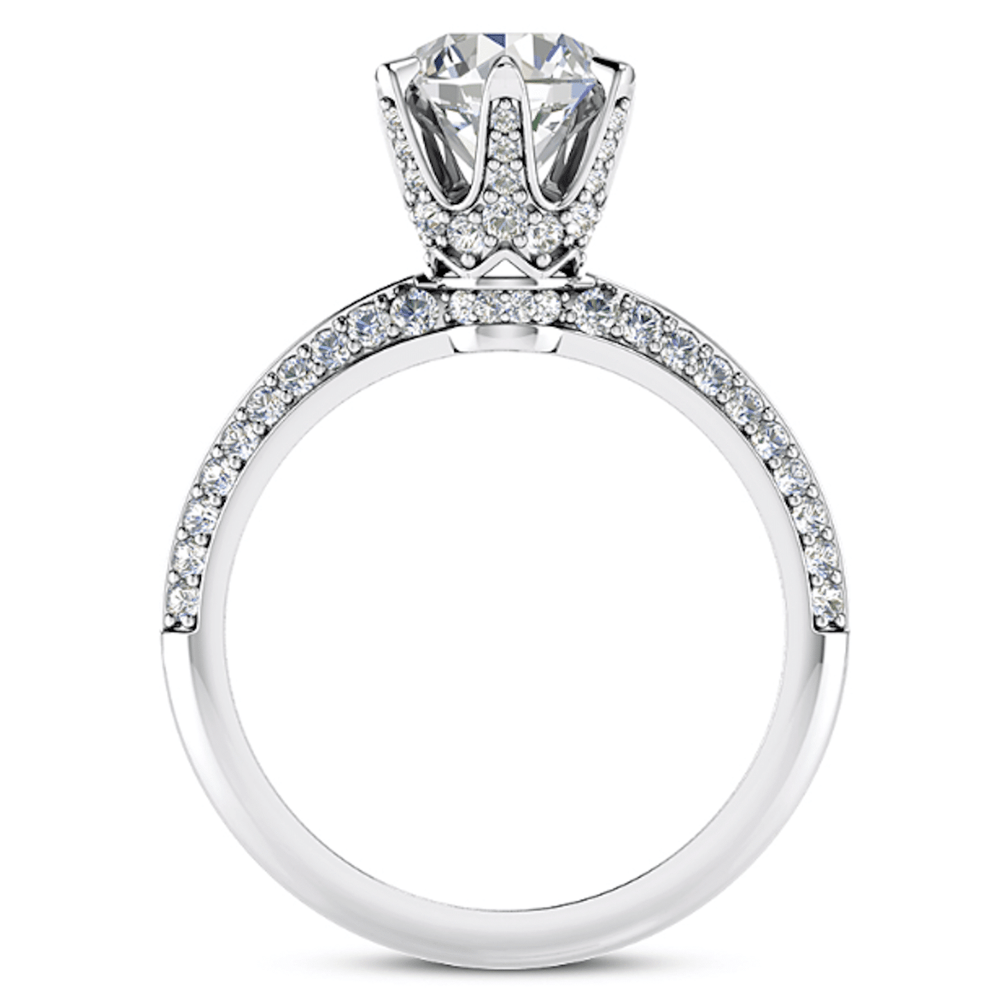 1.50CTW Real Diamond Pave 18K Gold White Diamond-Prong Engagement Ring
