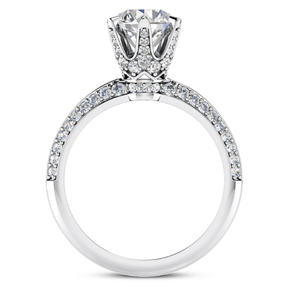 1.50CTW Real Diamond Pave 18K Gold White Diamond-Prong Engagement Ring