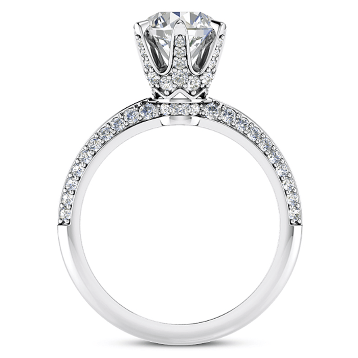 1.50CTW Natural Diamond Pave 18K Gold White Diamond - Prong Engagement Ring - WJD Exclusives